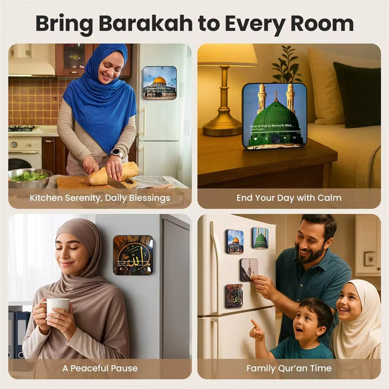 Muslim Quran Surah Speaker Fridge Magnet - One-Click Audio Recitation, Magnetic Digital Art with USB-C F