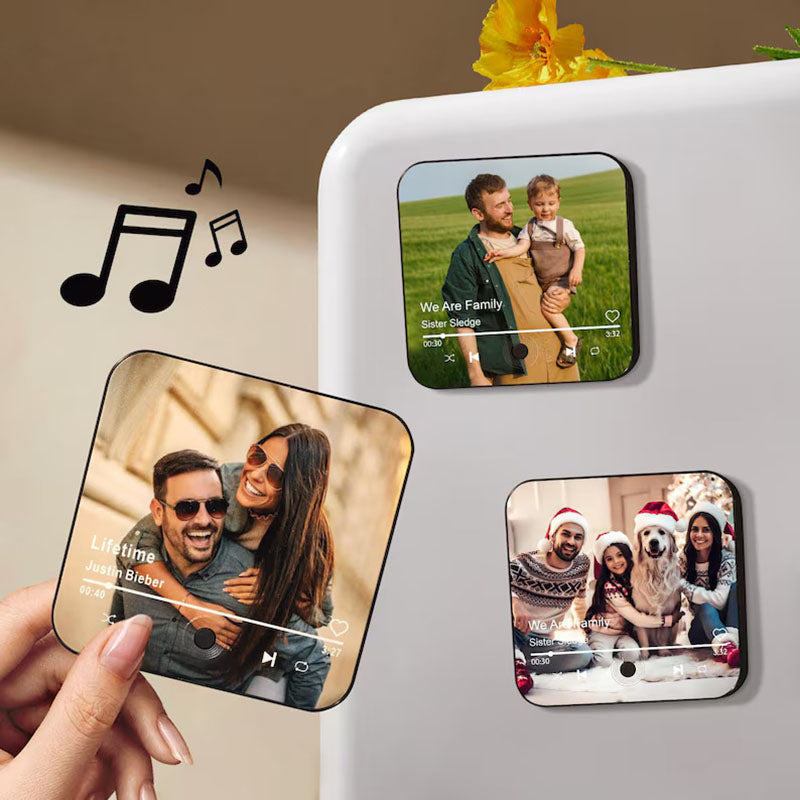 Birthjuly™ Personalized Music Fridge Magnet with Custom Photo - Push Button Audio Keepsake - Unique Musical Gift for Birthdays & Anniversaries